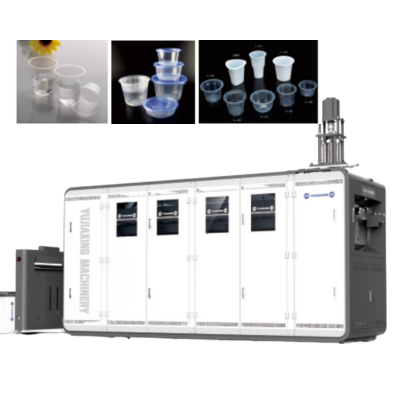 Máquina Hidráulica de Copos JY com sistema servo e hidráulico para produção de copos plásticos em PP, PS, PET, HIPS e GPPS.